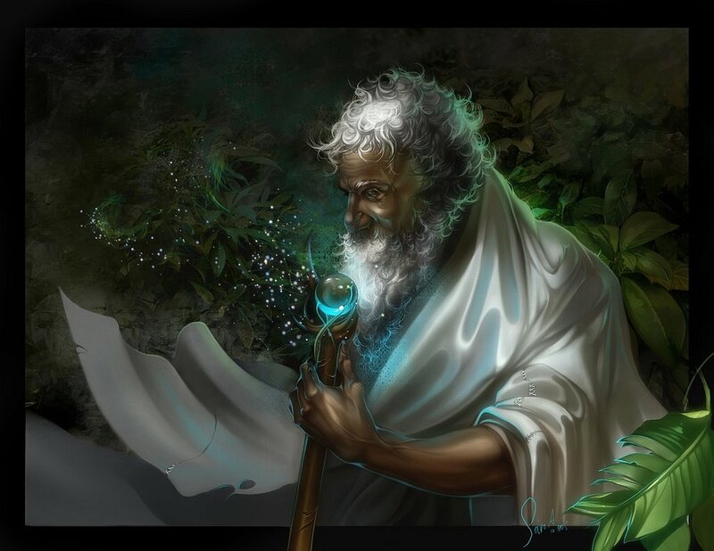 Old Man with Staff — White, Dramatic
