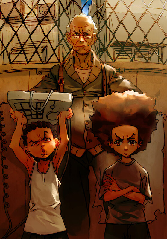Old man with two children