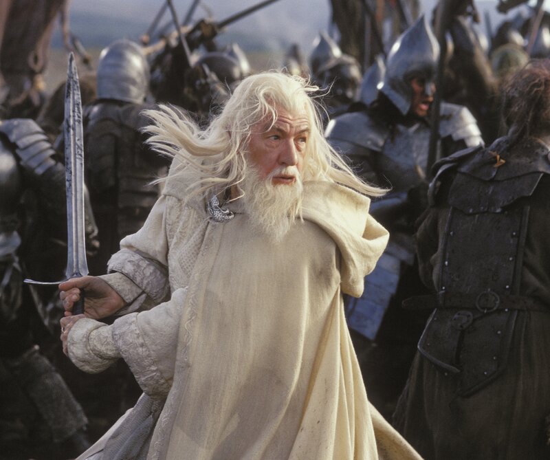 Old Man with White Hair — Dramatic, Photograph, Sword, Armored Soldiers