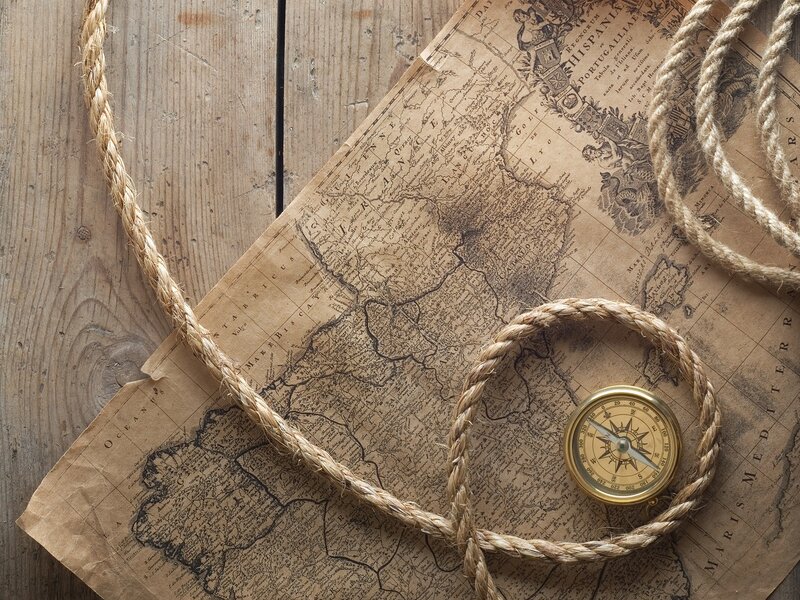 Old Map with Compass — Brown
