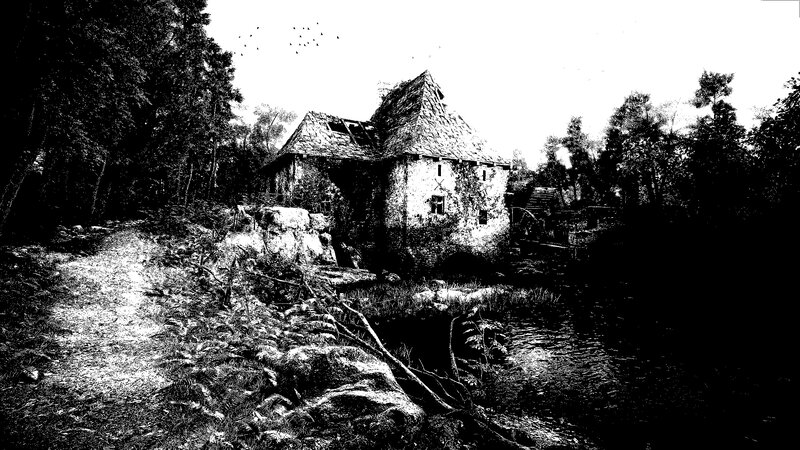 Old Mill by River — Black