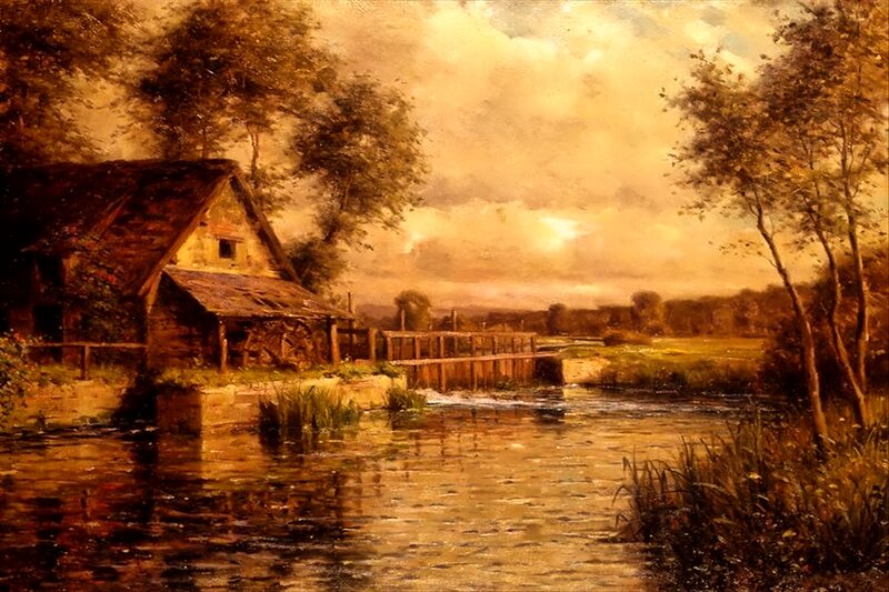 Old Mill by River — Brown