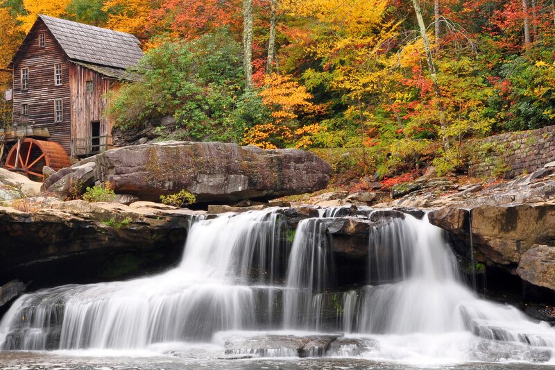 Old Mill by Waterfall — Orange