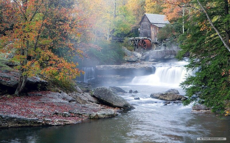 Old Mill by Waterfall