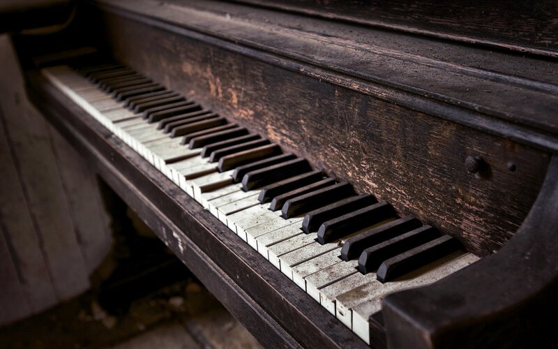 Old Piano Keys — Brown, Dramatic, Photograph