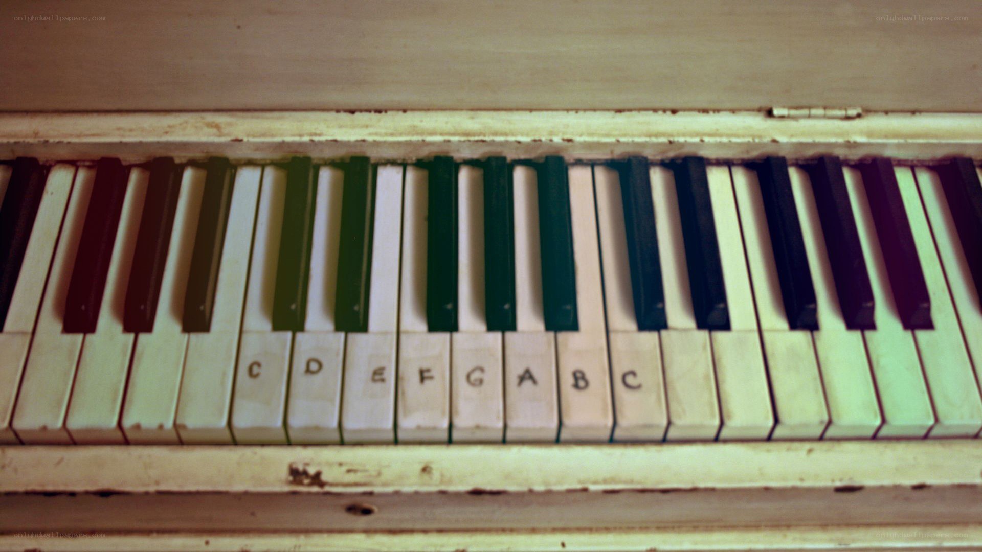 old piano with labeled keys