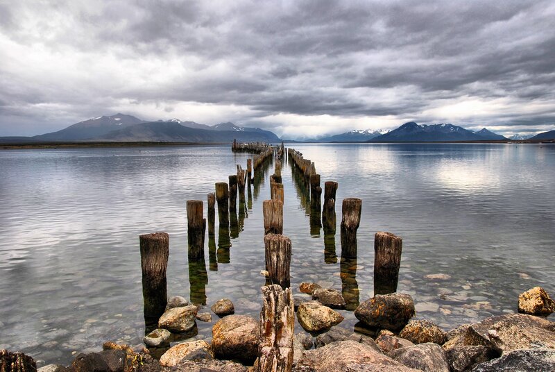 Old pier in a mountain lake
