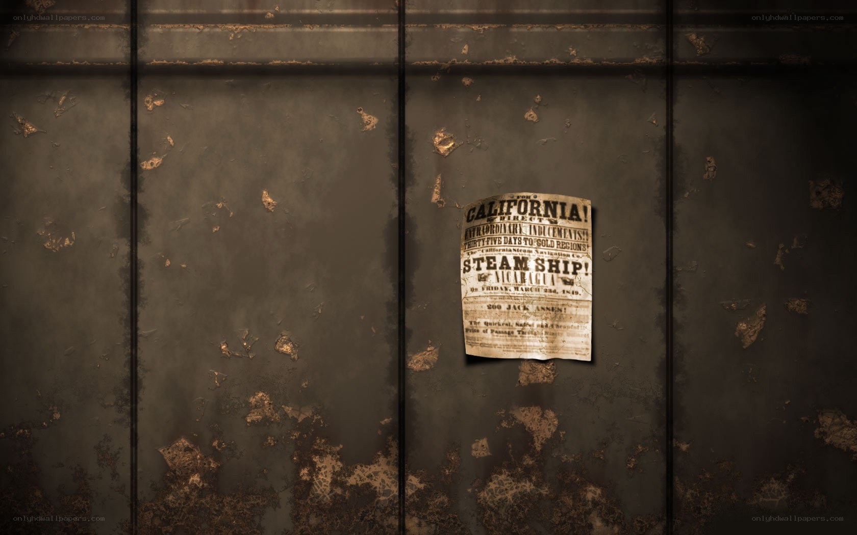 Old poster on metal wall
