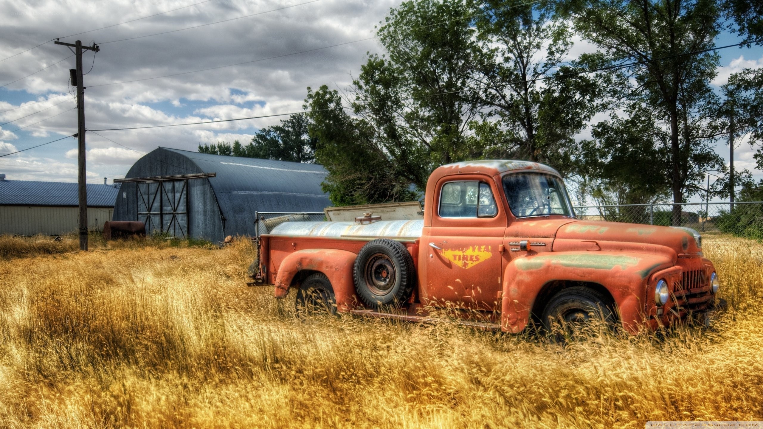 Old red truck in a field