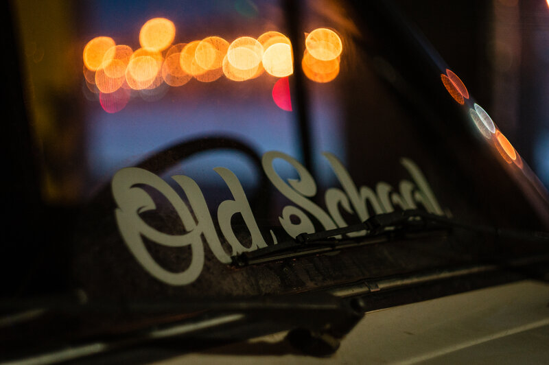 Old School car window text