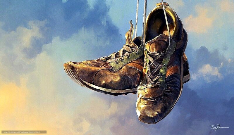 Old shoes hanging in the sky