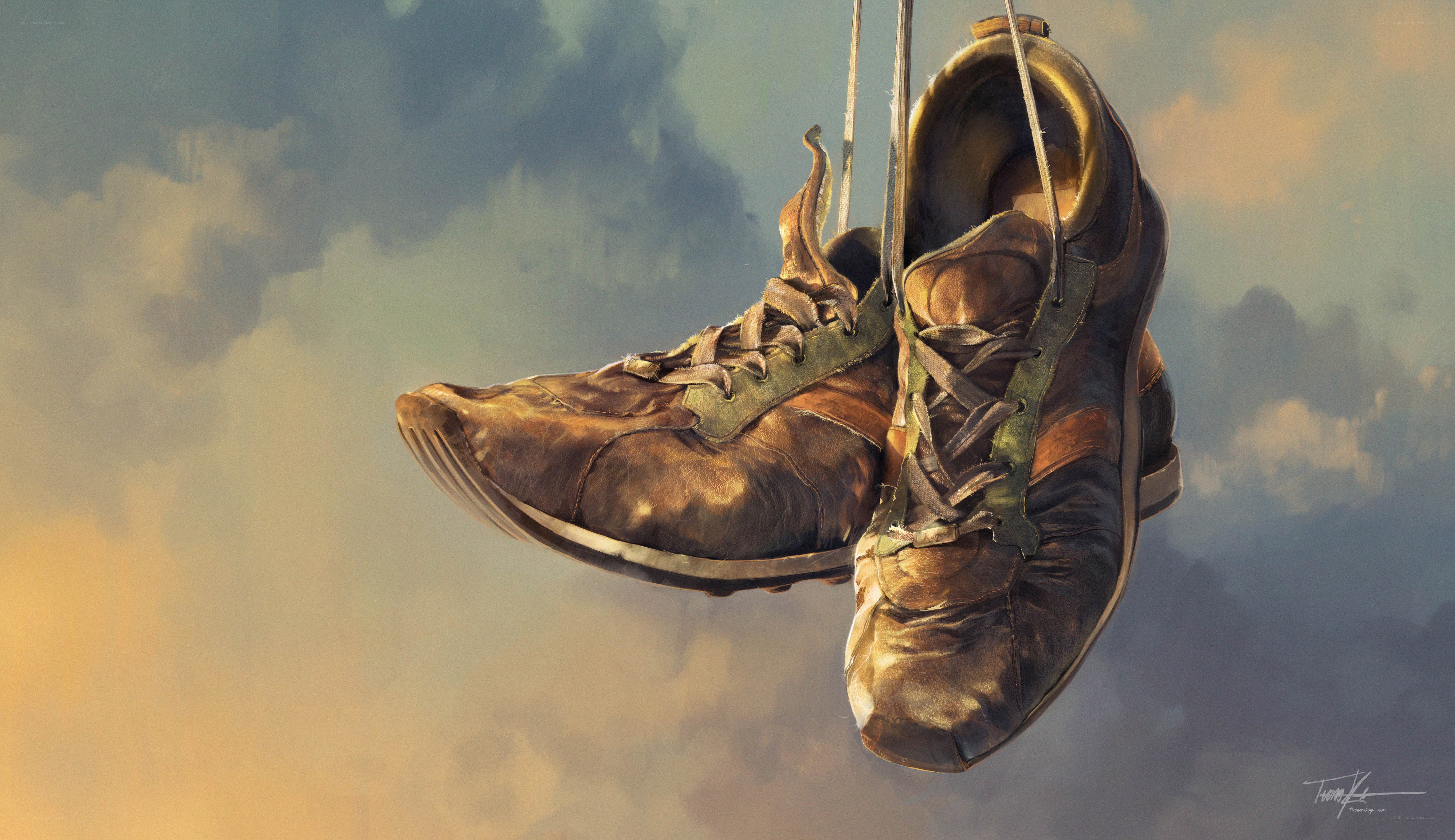 Old shoes hanging in the sky