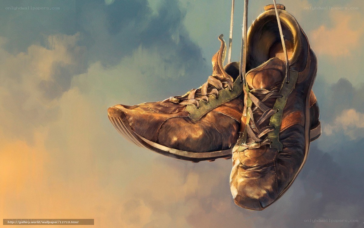 Old shoes hanging in the sky