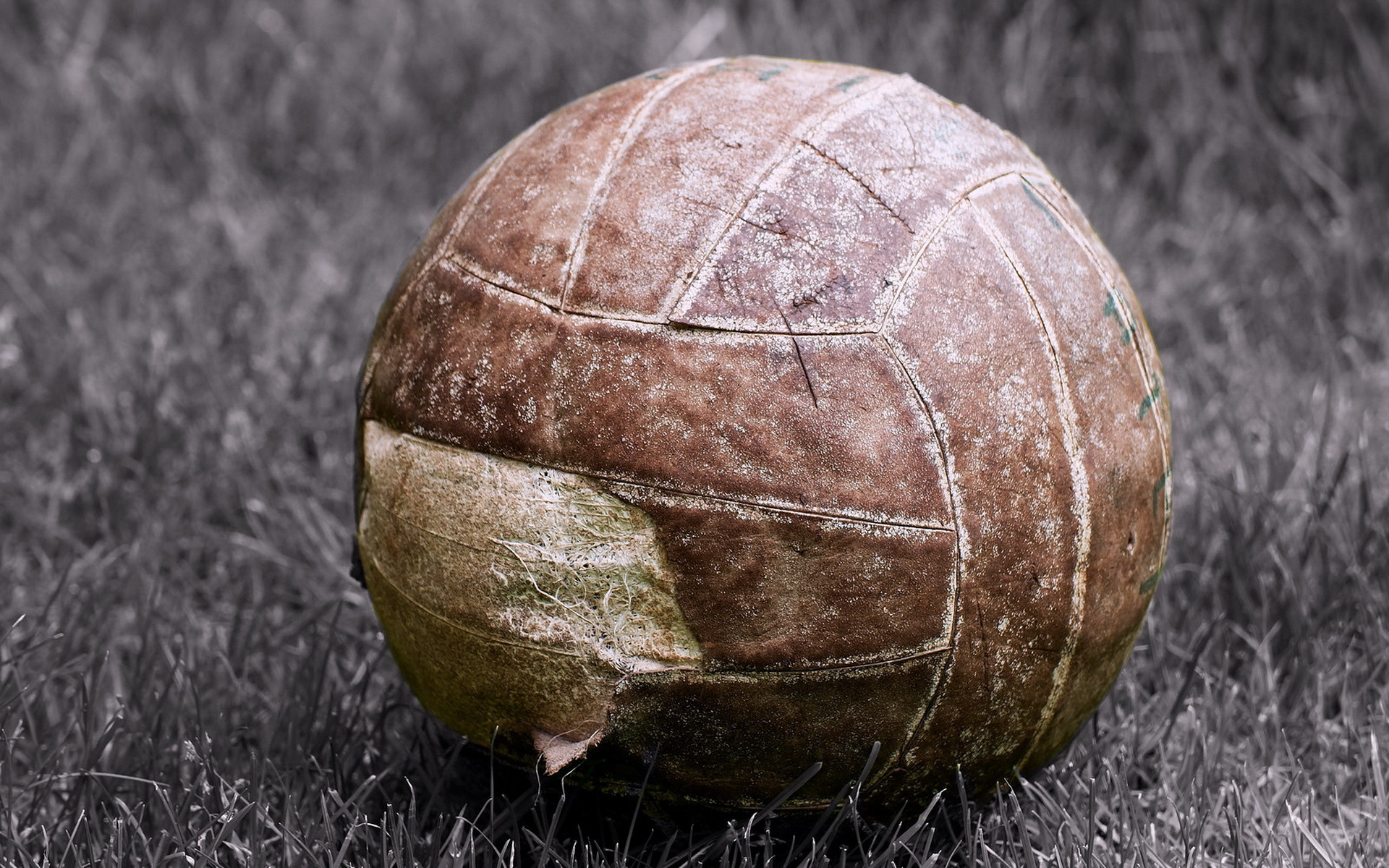 old soccer ball in grass
