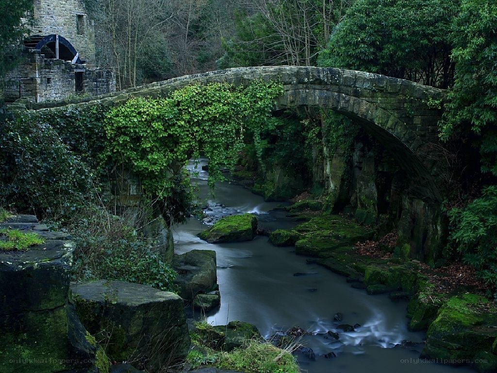 Old stone bridge over river