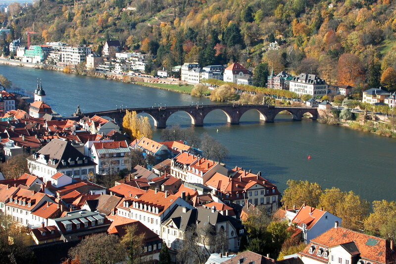 Old Stone Bridge over River — Brown