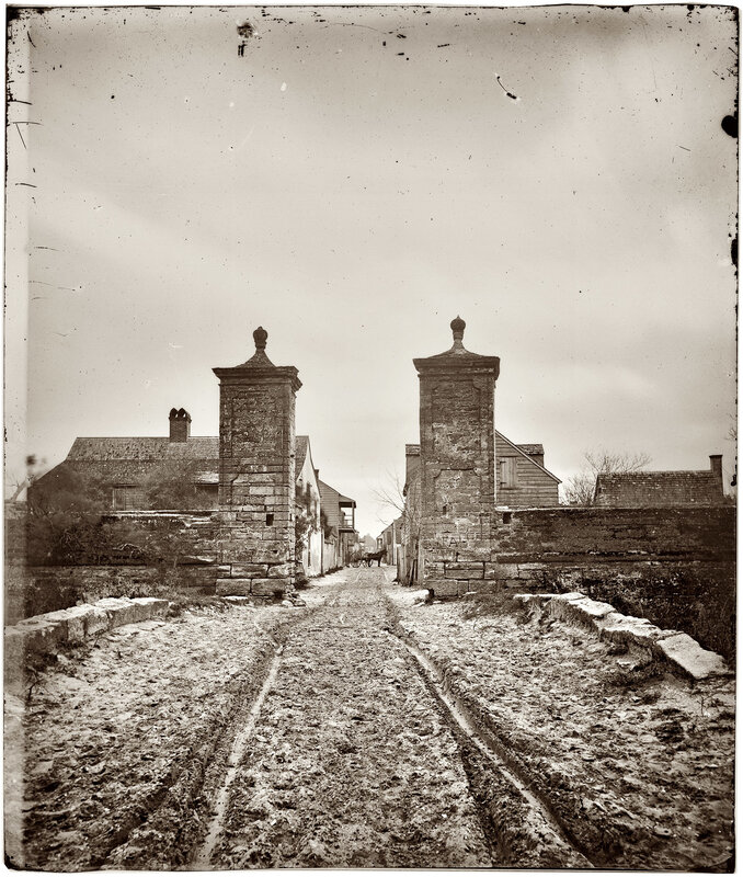 Old stone gateway in historic town