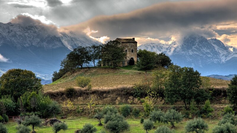 Old Stone House on Hill — Green, Dramatic, Afternoon