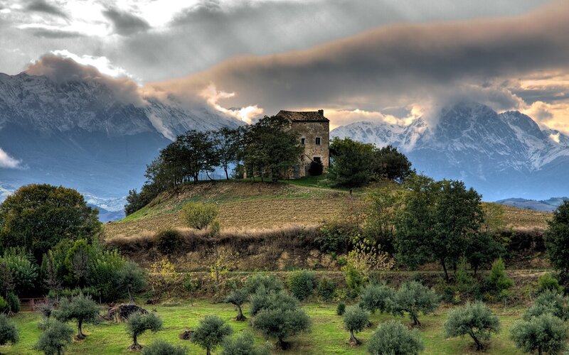 Old Stone House on Hill — Green