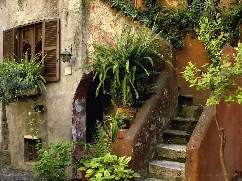 Old stone house with garden steps