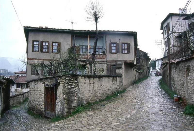 Old stone houses on a cobblestone street