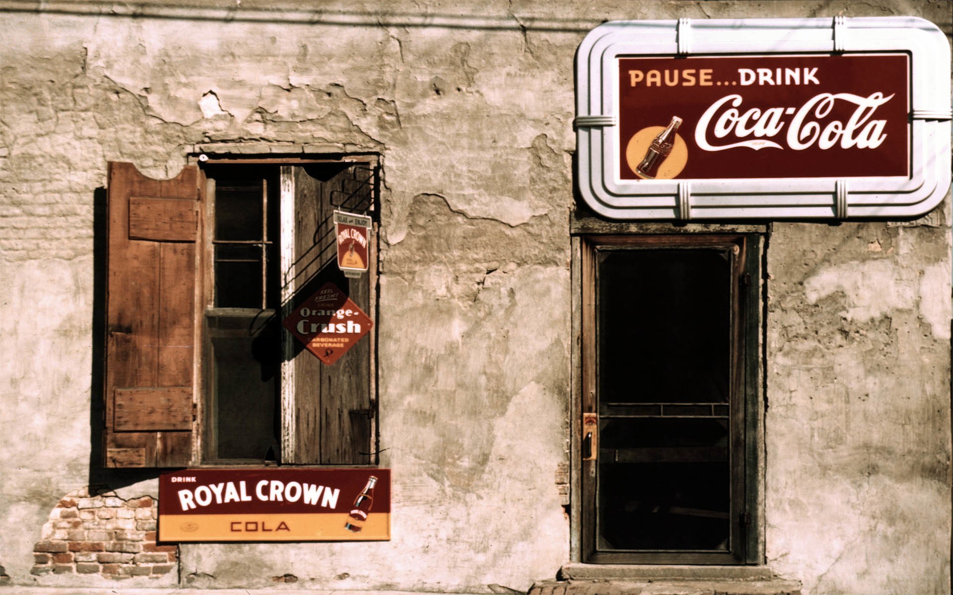 Old storefront with vintage signs