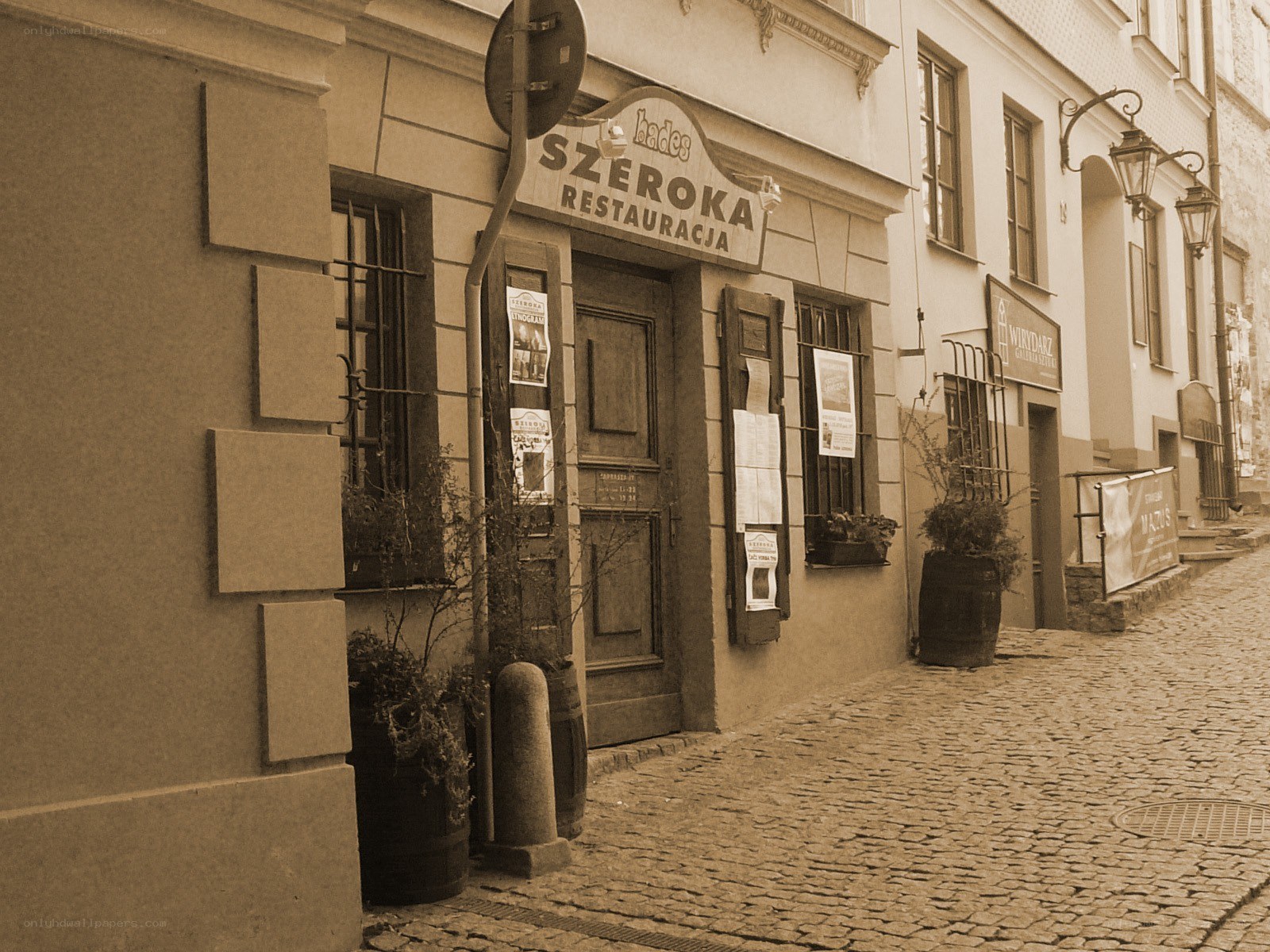 Old street with restaurant