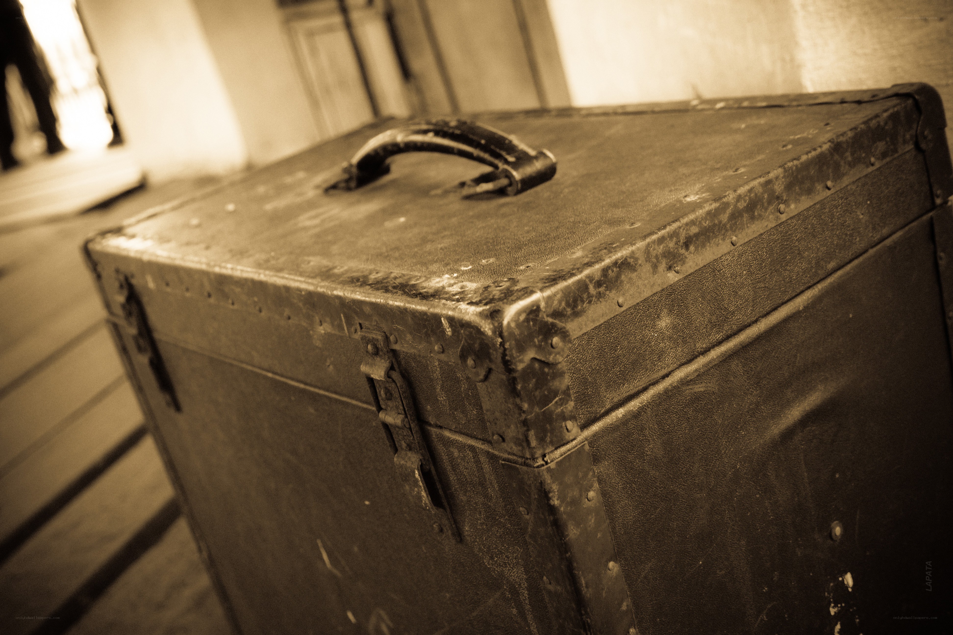 old suitcase in sepia