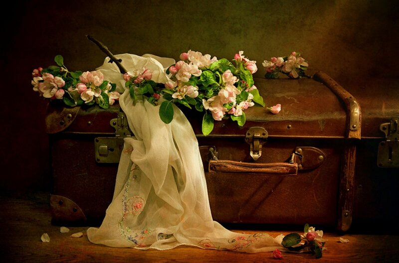 Old Suitcase with Flowers