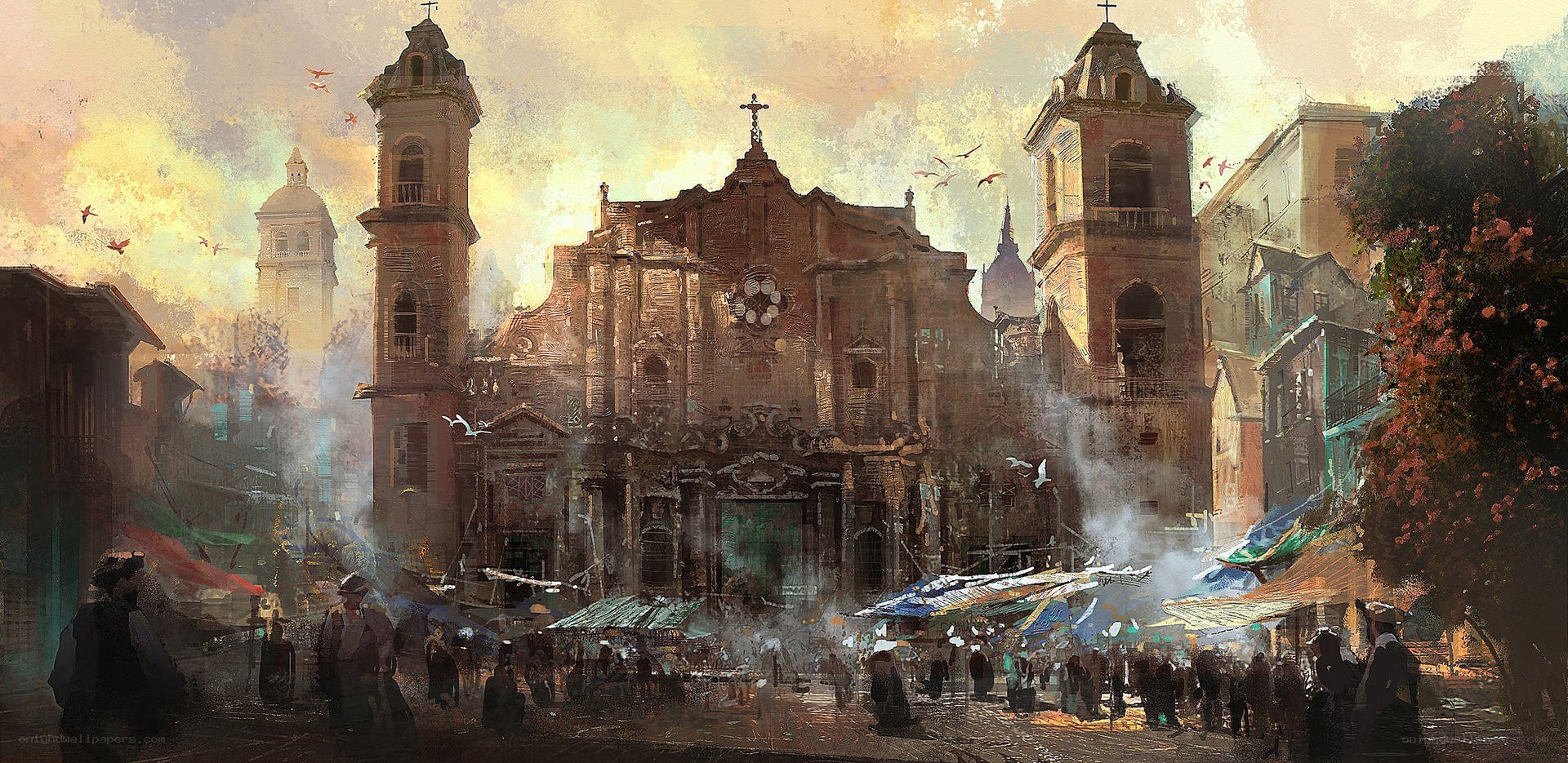 Old town market scene