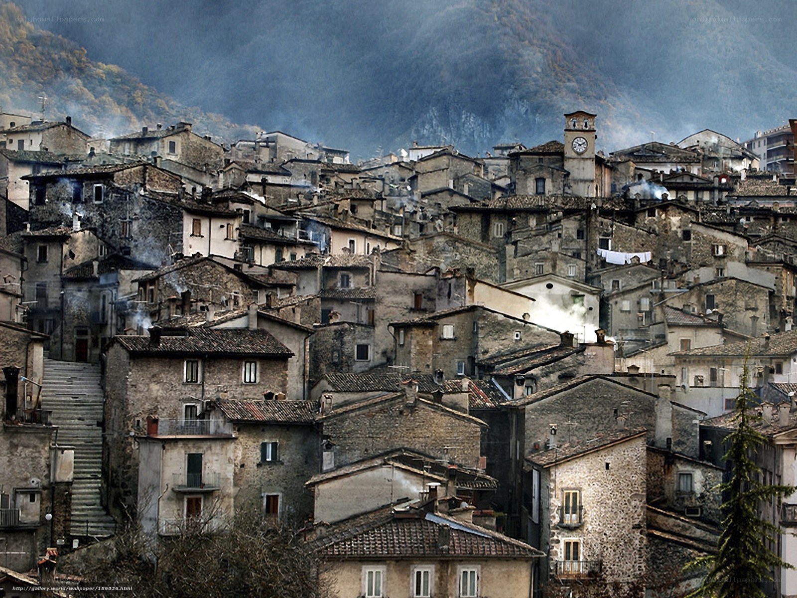 Old town nestled in mountains