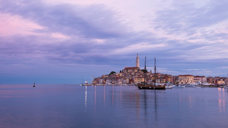 Old Town on Hillside — Purple