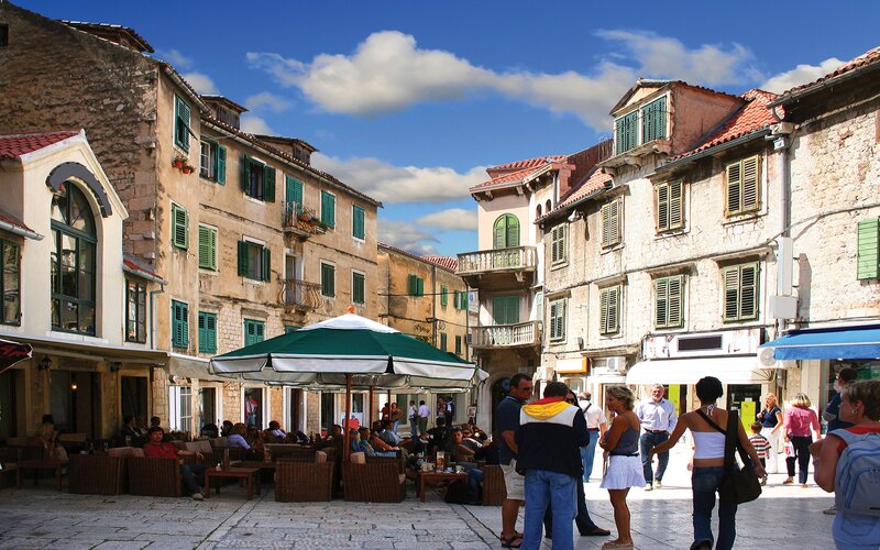 Old town square with cafes