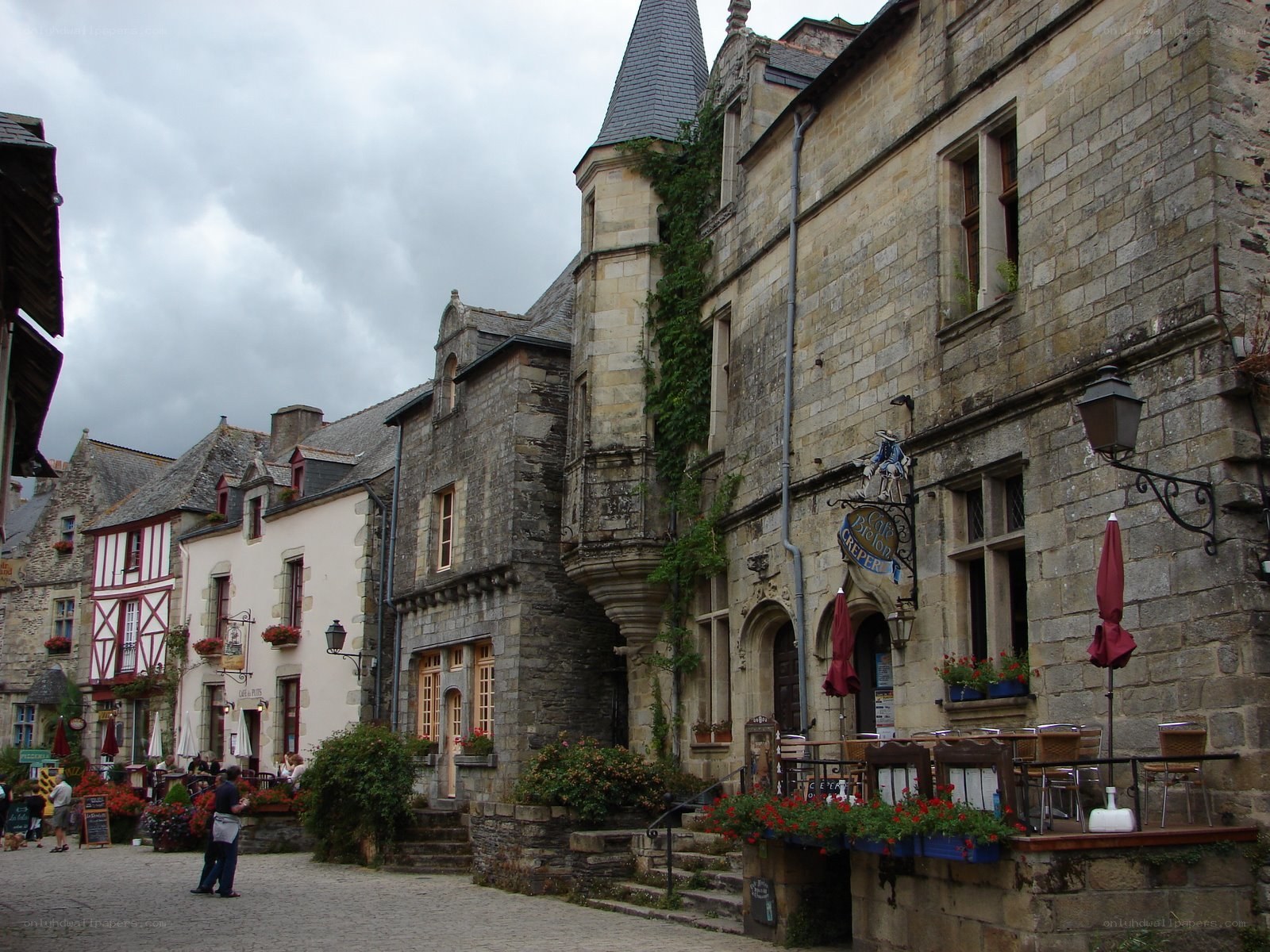 Old town street with stone buildings