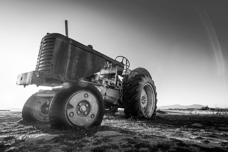 Old Tractor in Field — Black