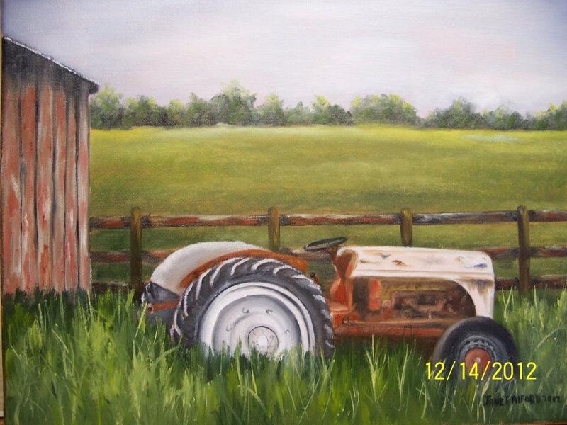 Old Tractor in Field — Green