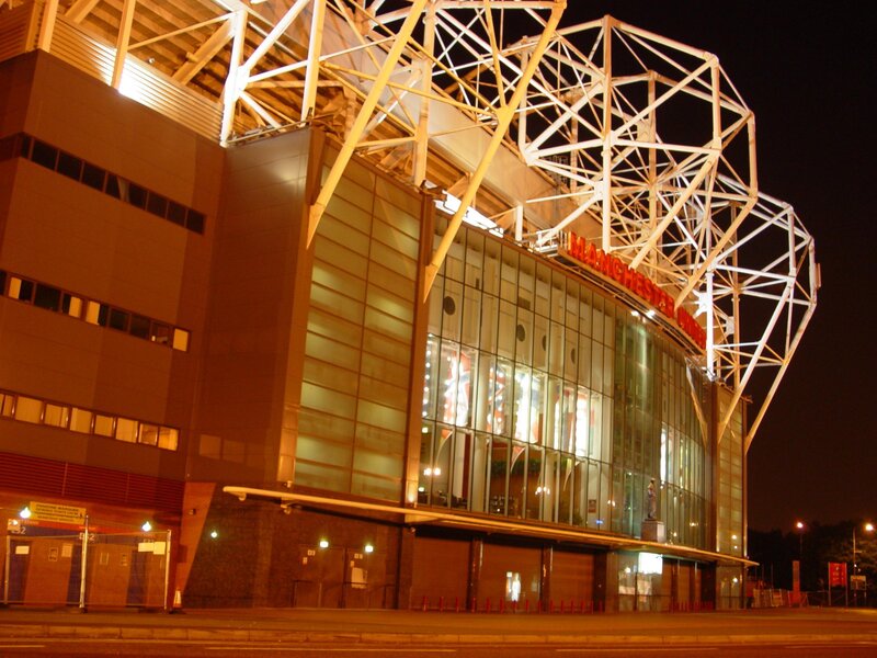 Old Trafford stadium at night