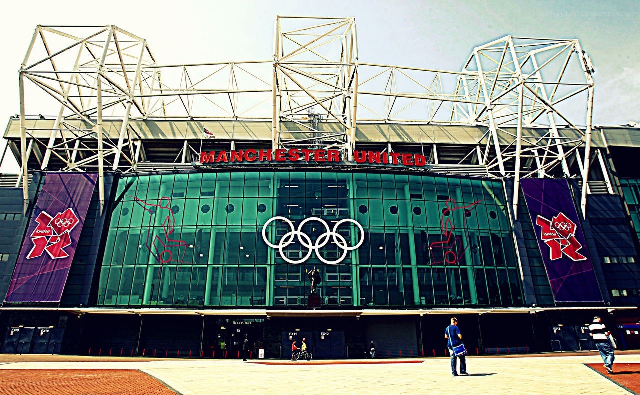 Old Trafford stadium with Olympic rings