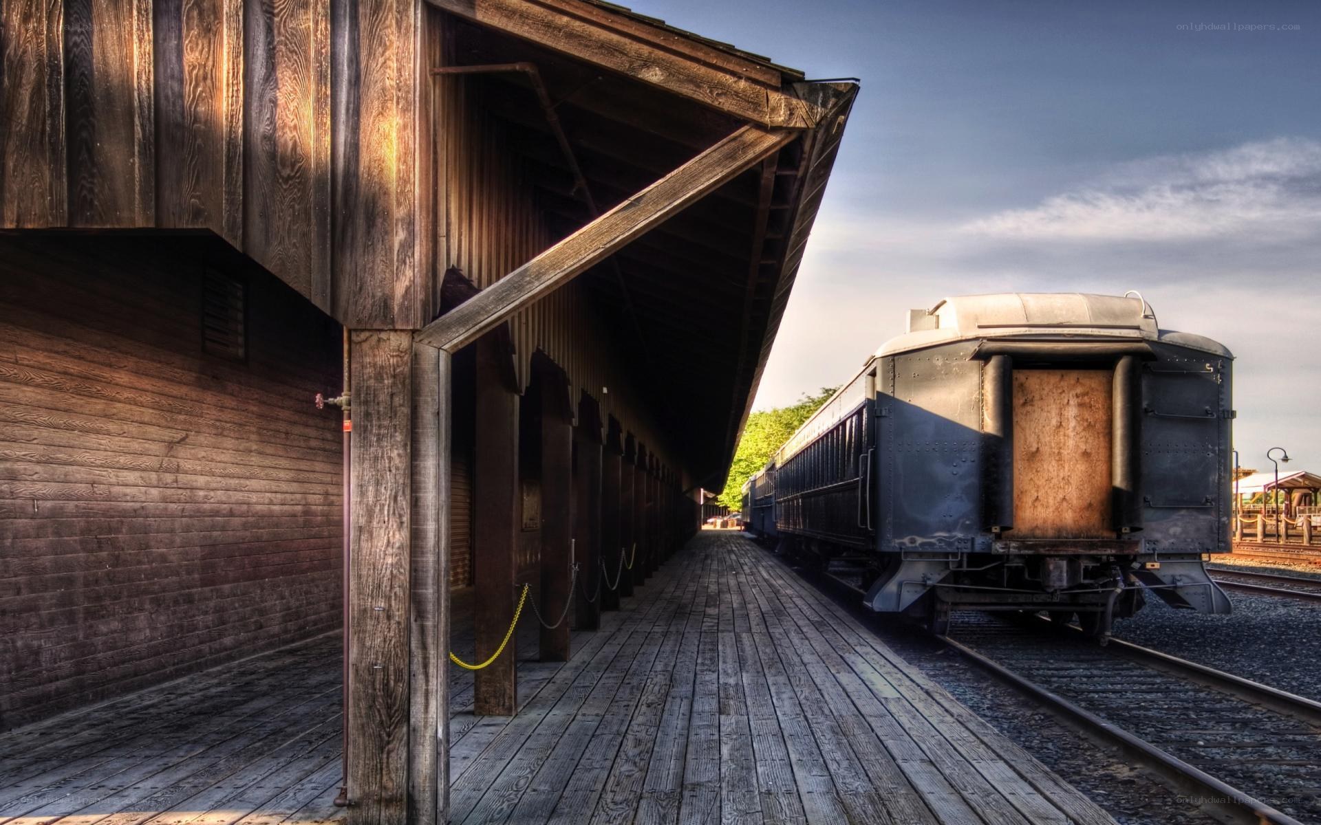 Old train at wooden station