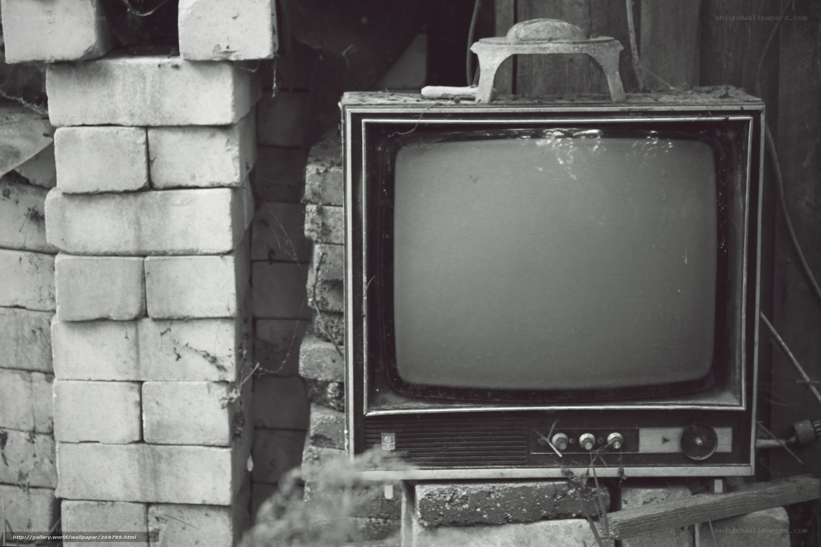 Old TV in a brick shed