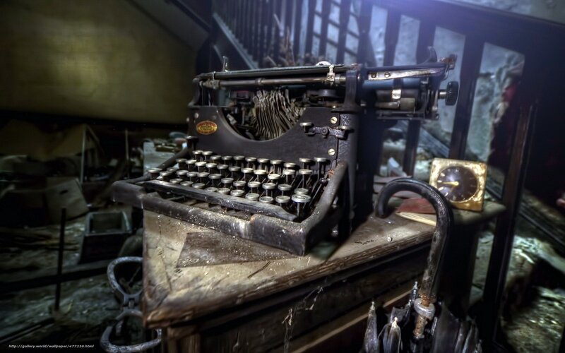 Old Typewriter on Table — Brown, Dramatic