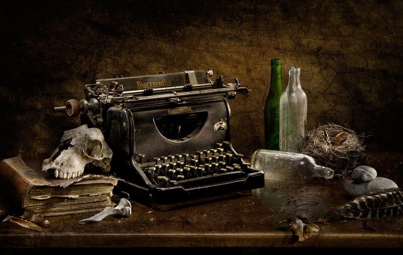 Old Typewriter with Skull