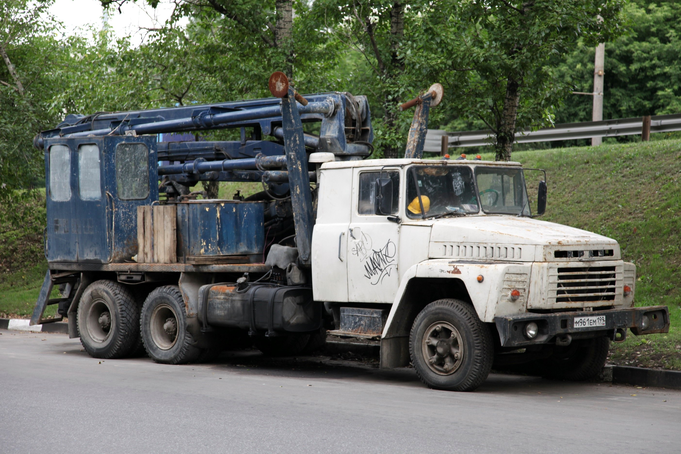 old utility truck on road