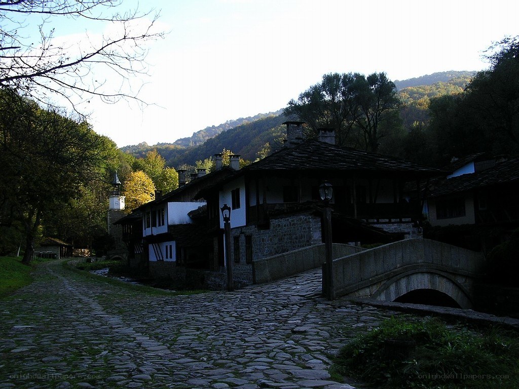 Old village with stone bridge
