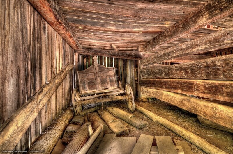 Old wagon in wooden shed