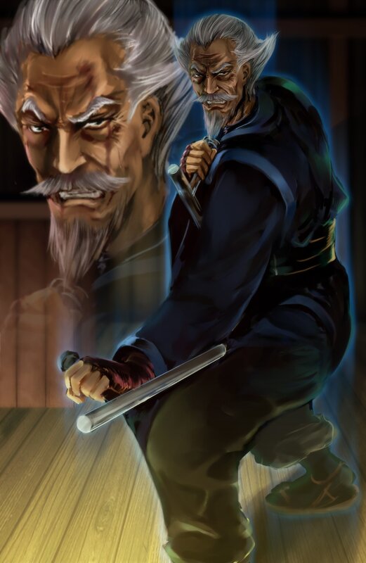 Old warrior with sword