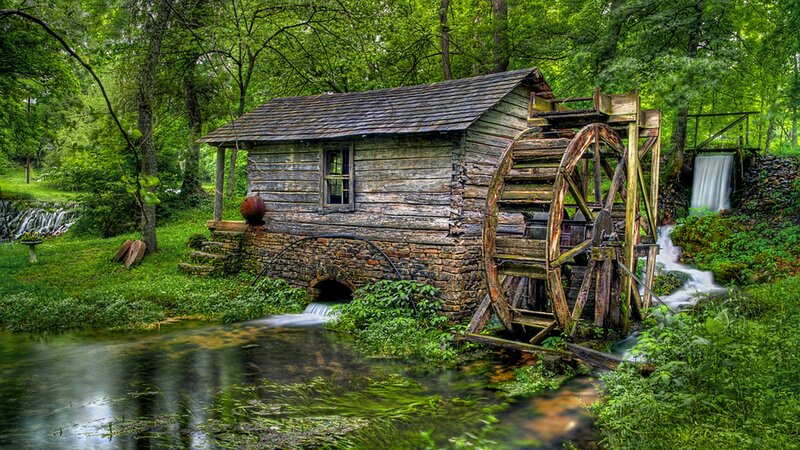 Old Watermill in Forest — Green