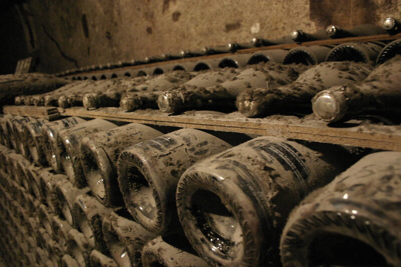 Old wine bottles in cellar