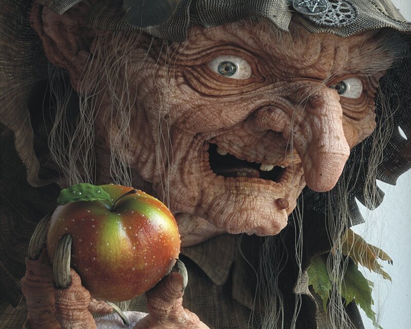 Old Witch Holding Apple