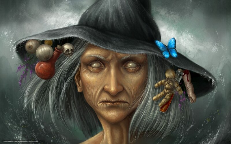 Old Witch with Hat — Gray